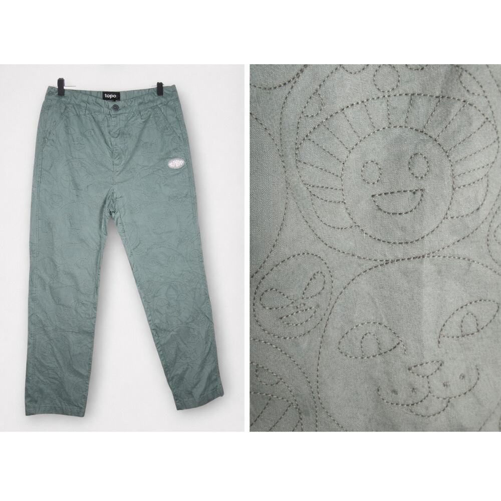 RIPNDIP Green Twill Pants Lord Nermal Mushroom Cat Print Skate Mens 30